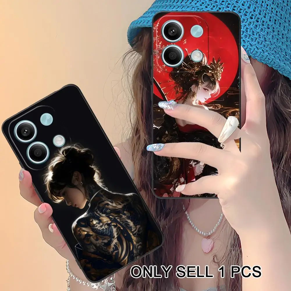 

Hannya Girl Samurai Phone Case for Xiaomi Redmi 15 14 13 12 A5 3 2 1 C Plus 4G 5G Soft TPU Shockproof Cover