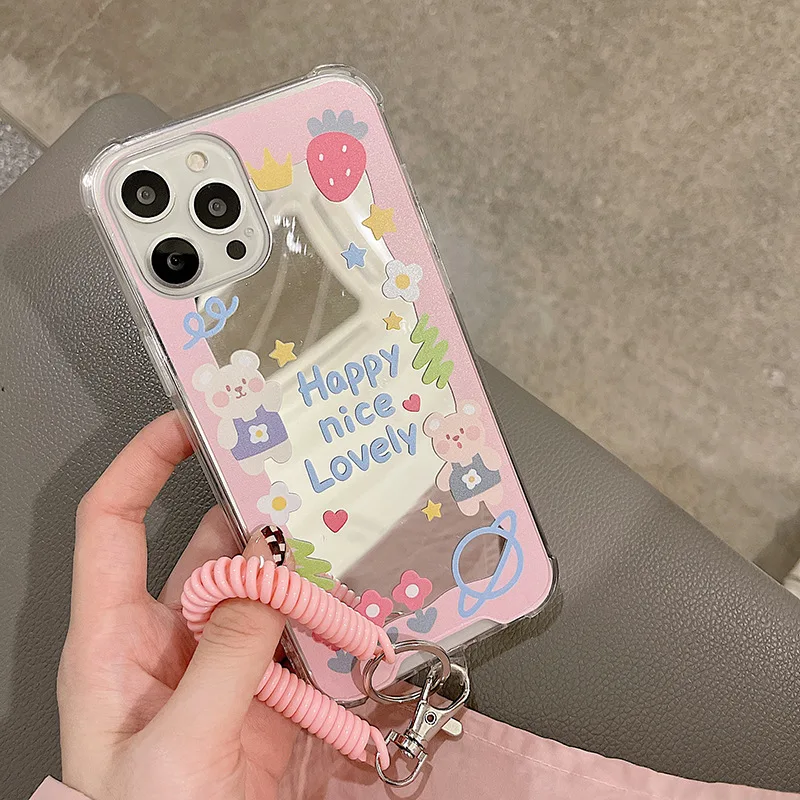 Fashion cartoon mirror plant mobile phone case for iphone 14 13 12 11 Pro Max PLUS Mini X XS XR 7 8 Cute shockproof shell