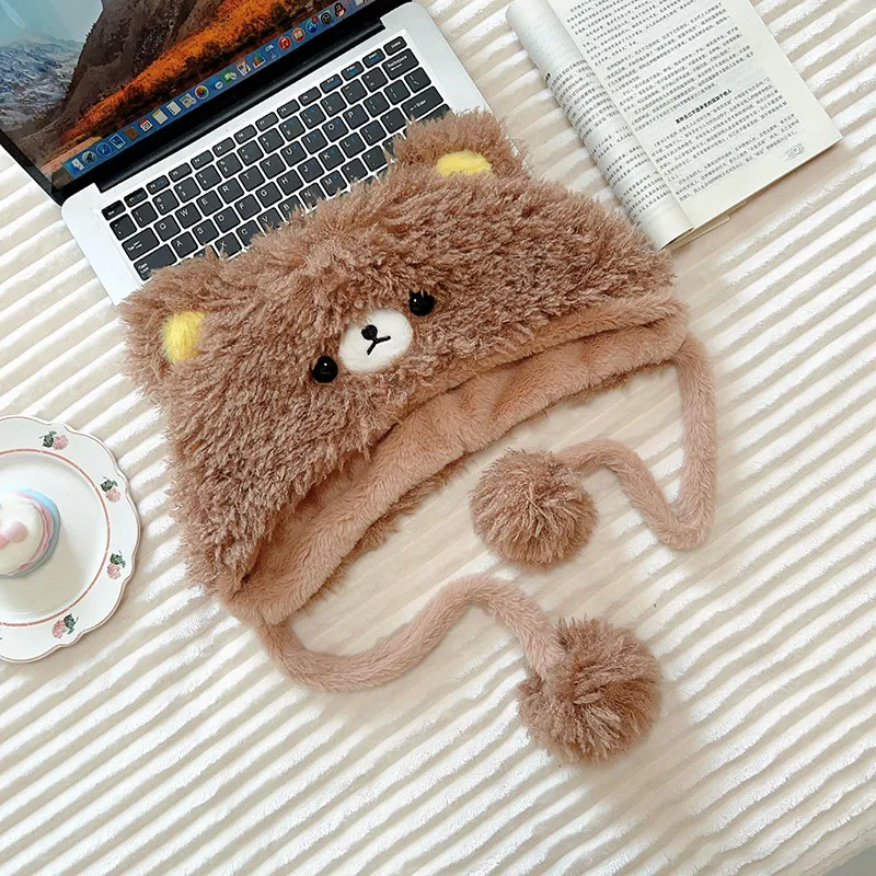 

Rilakkuma Plush Winter Hat for Girls Cute Bear Paw Design Thick Warm Ear Protection Jk Lolita Accessory Stuffed Doll