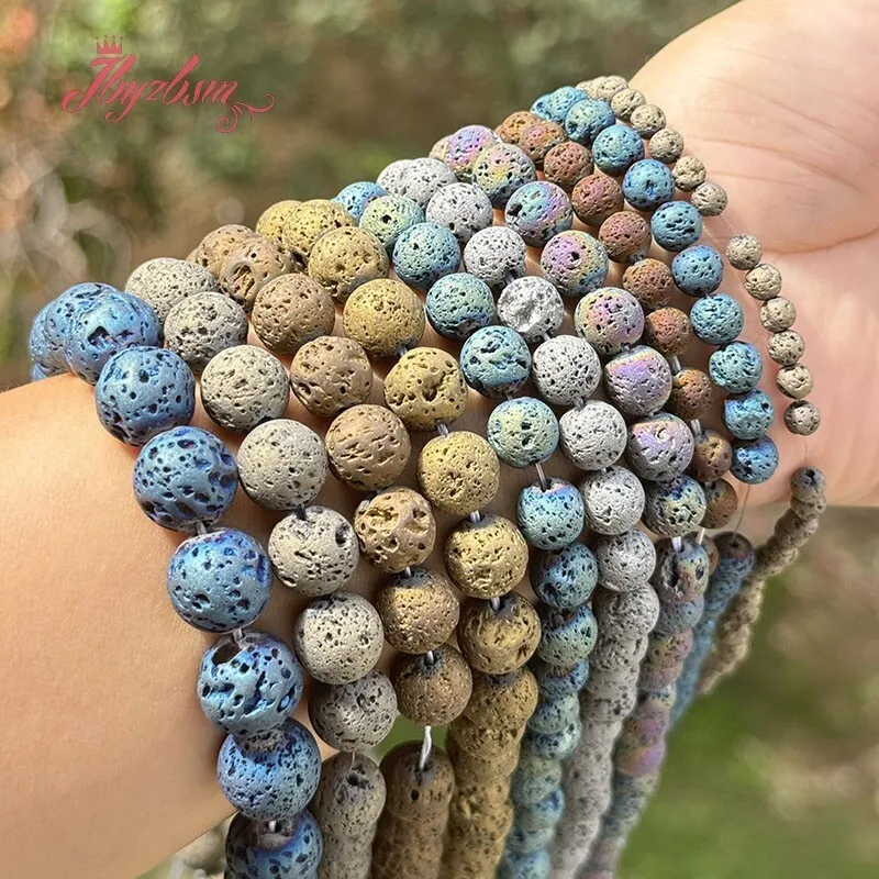 6/8/10mm Round Multicolor Sponge Volcanic Lava Rock Natural Stone Loose Beads 15 inch for DIY Jewelry Making Necklace Bracelet