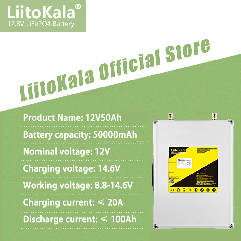 1-2pcs LiitoKala 12.8V 50Ah LiFePO4 battery 5V USB PD/QC3.0 Rechargeable for solar energy electric vehicle battery/14.6V 5A