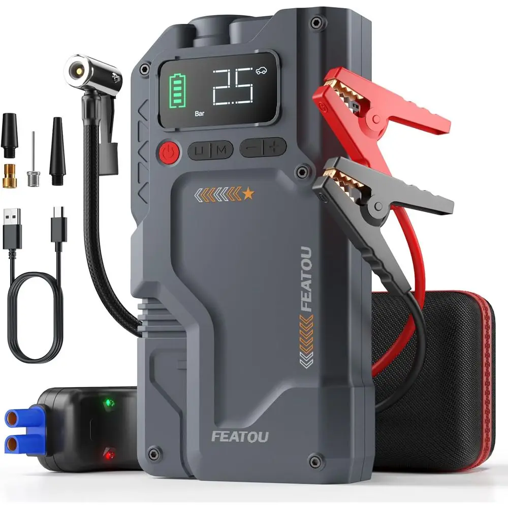 

5-in-1 Multi-Functional Jump Starter with 5500A Peak Power, 150PSI Digital Tire Inflator for Gas or Diesel Vehicles