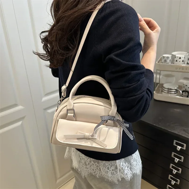 

2025 Womens Bow Boston Bag Small Crossbody Shoulder Purse Minimalist Casual Versatile Work Tote Handbag for Daily Use​
