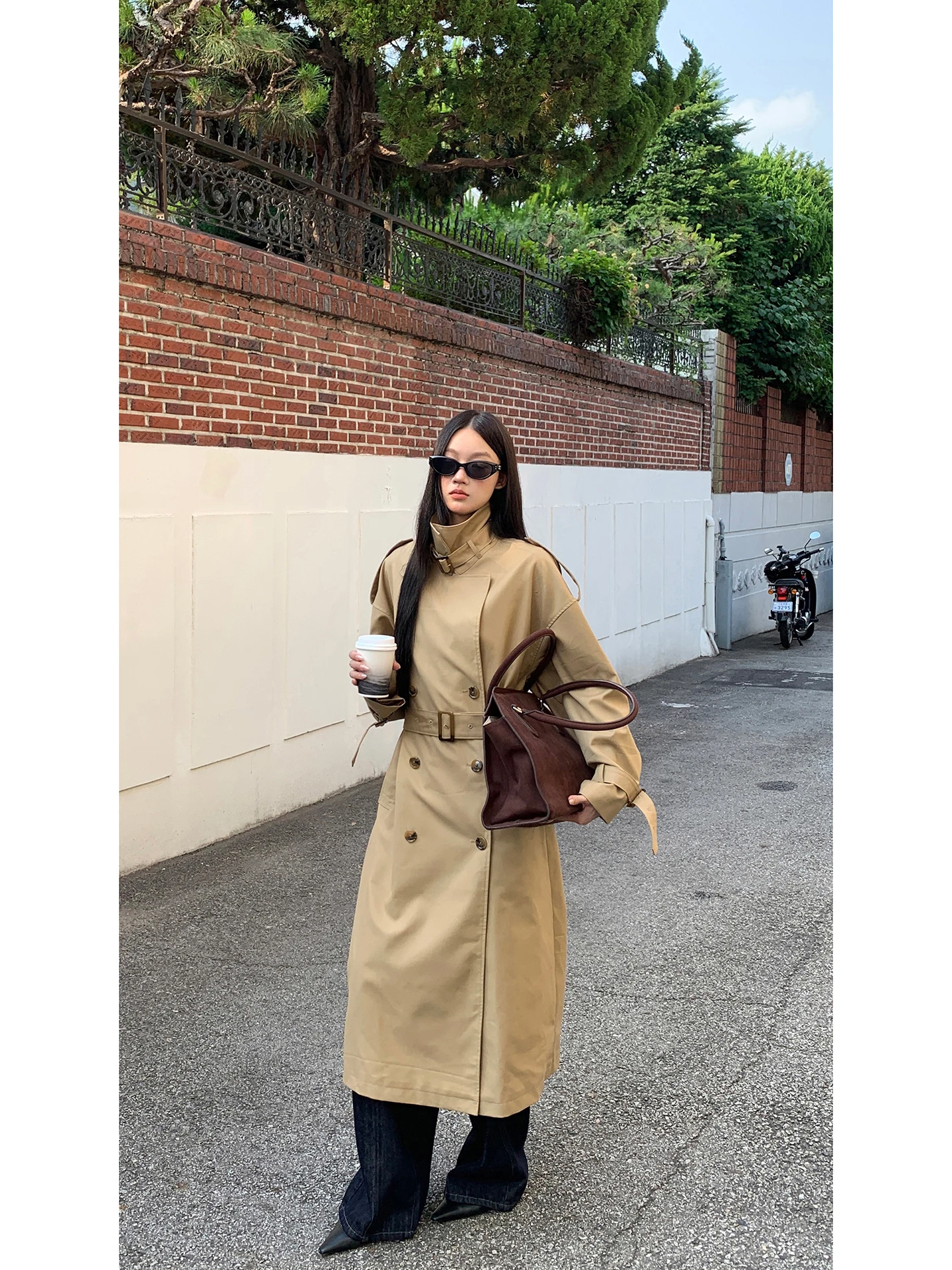 

Red Celebri Sle Long Coat Jaet Women's Khaki Briti Sle Windbreaker Outerwear Polyester Viscose Double Breasted