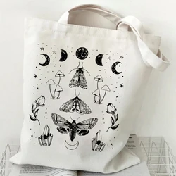 Women's Canvas Shopping Bag Sun and Moon Insects Design Tote Bags Funny Entomology Pattern Designer Tote Bags for Teenager Girls