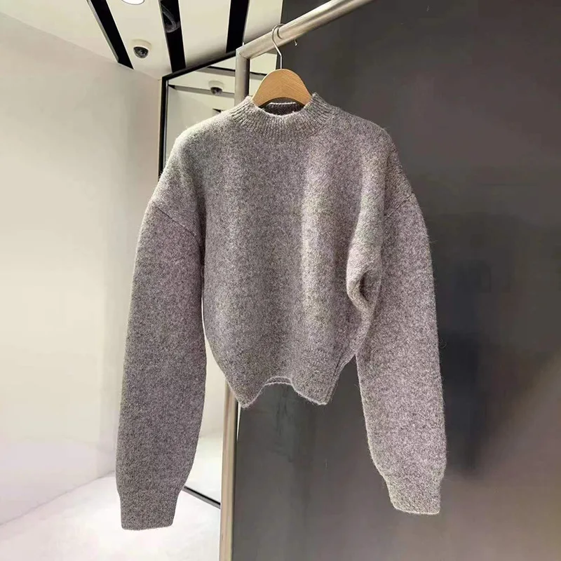 Sweater untuk wanita, musim gugur baru 2024 huruf Jacquard leher O longgar kasual pinggang ramping lengan panjang Pullover