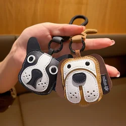 1pcs Kawaii PU Leather Black Brown Puppy Dog Keyring Charms 3d Animal Dog Pendant For Keychains DIY Jewelry Make