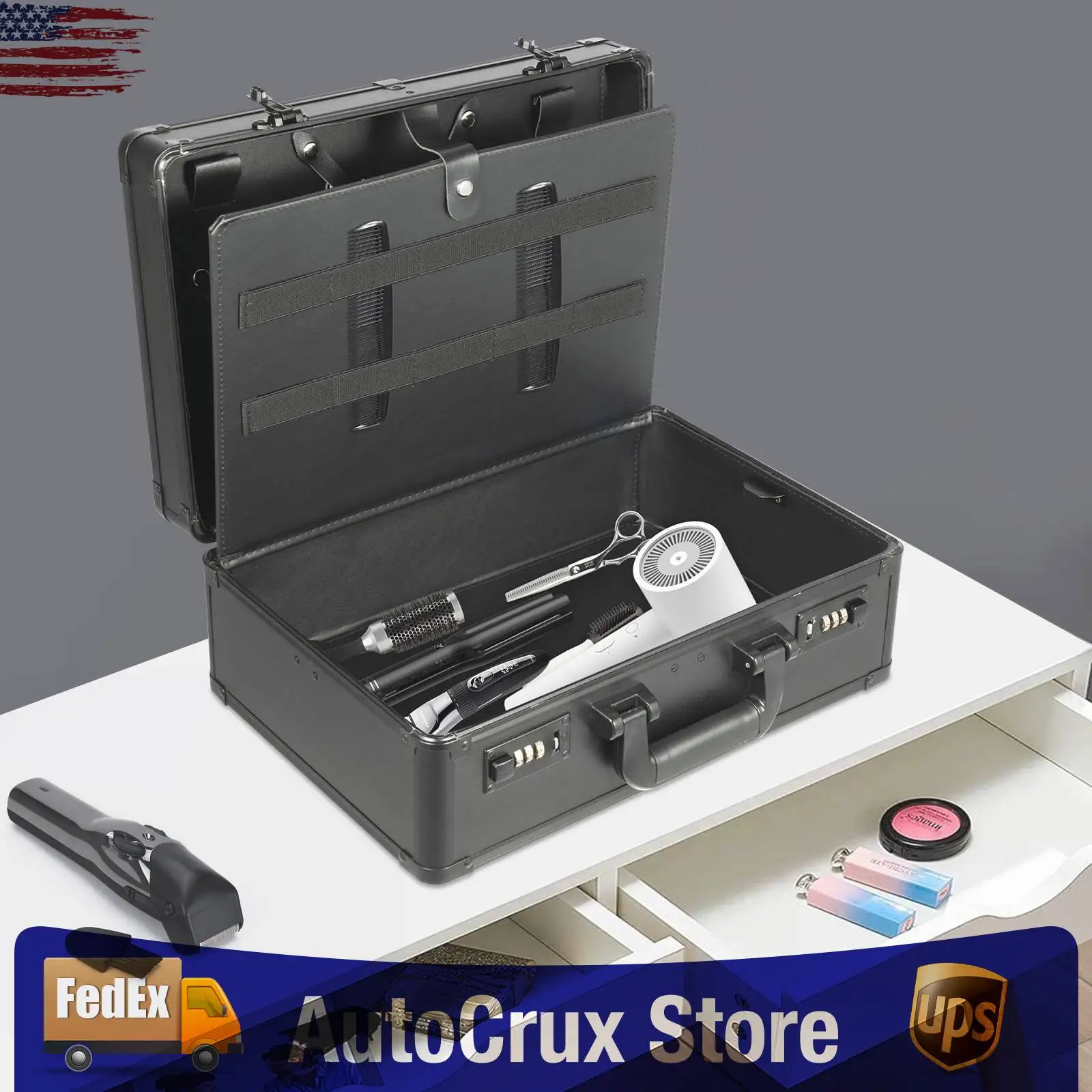 

Hairdressing Toolbox, Black Barber Case Organizer for Hair Stylist Tools, Professional Hair Salon Tool Case