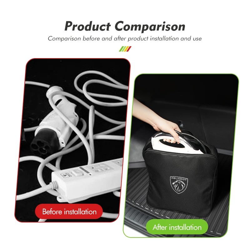 EV Car Charging Cable Storage Box Charger Cables Carry Bag For Peugeot 407 508 2008 5008 307 308 3008 206 207 208 107 106