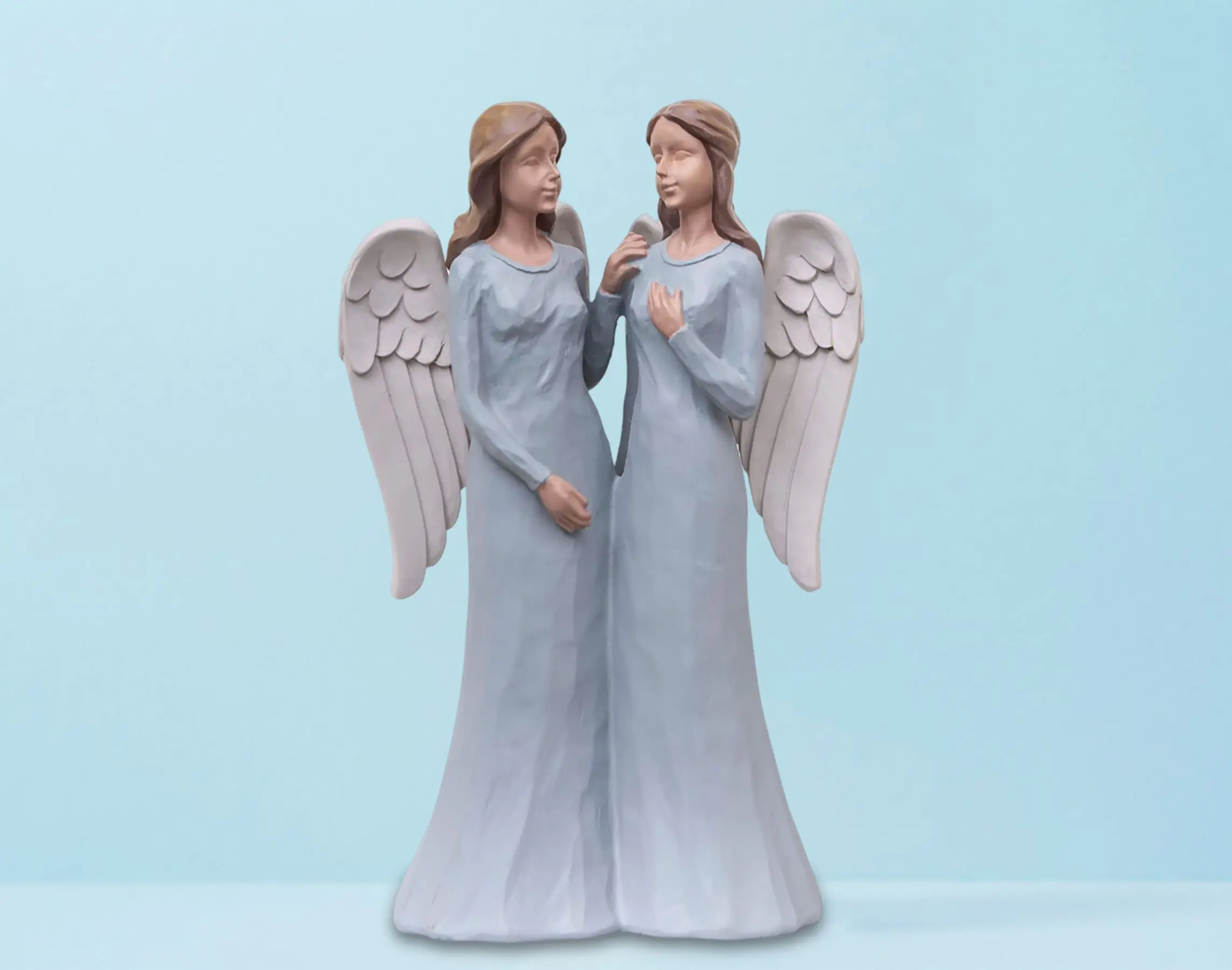 Sister Angel Figurines -Home Decoration Hand Painted Remembrance Angels Statue-Twins Resin Prayer Guardian Fairy Sculpture