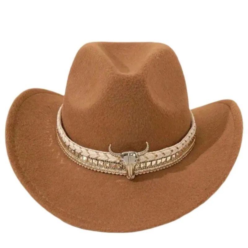 Fedora hats men's and women's wide-brimmed top ethnic style decorative felt