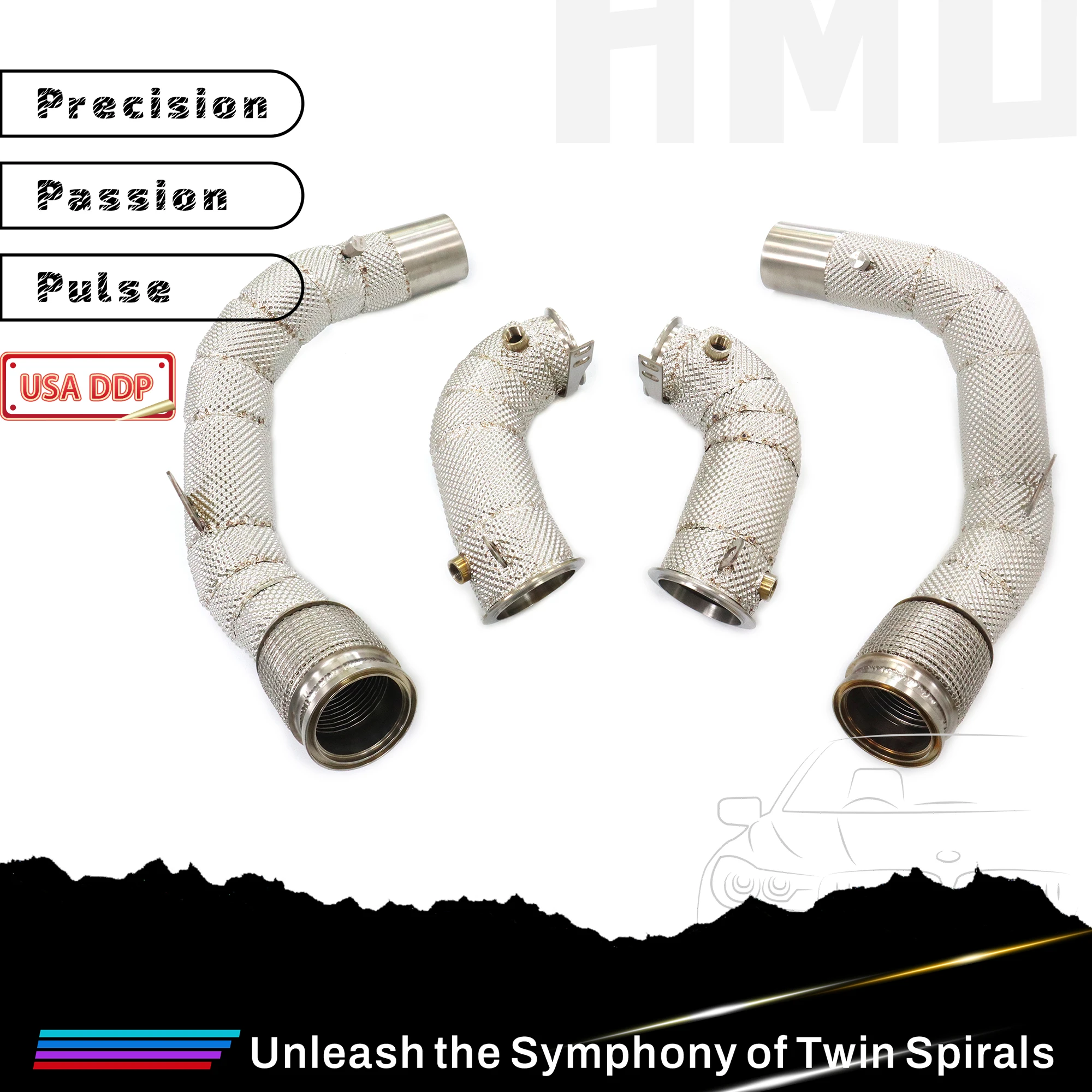 

HMD Hot Sales SS304 Catalysis Downpipe for BMW M5 F90 With Heat Shield Resonant Tube Exhaust Car Parts Direct Fit
