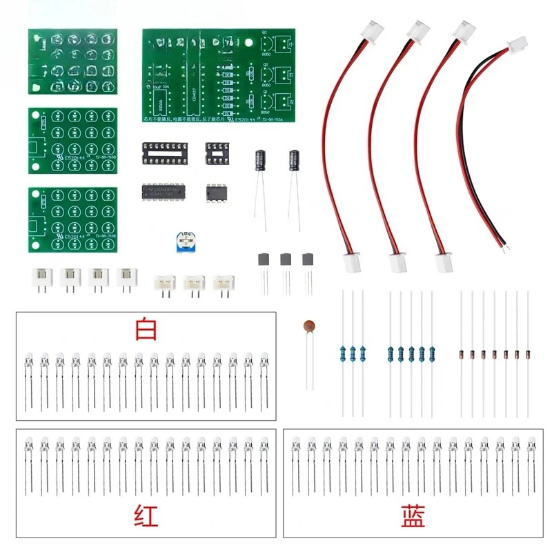 10Set CD4017 NE555 RGB-Blitzlicht-Set – DIY rot-weiß-blaue LED-Blinkwarnleuchte mit Leiterplatte für Auto/Fahrrad/Sicherheit – Detail 7