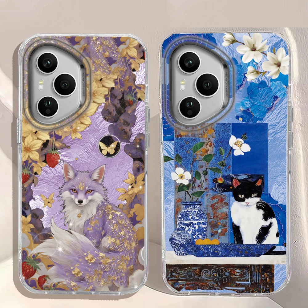 

Black Cat Fox Vortex Texture Phone Case for Honor 400 200 90 Smart Pro Magic7 6 5 70 Lite X9a X9c X8b X8a X8c X7c X6c X6b Cover