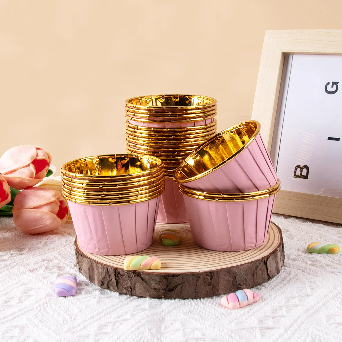 25/50pcs Mini Foil Gold Muffin Paper Cups with Lid Cake Wrappers Birthday Wedding Party Baking Pastry Tools Party Supplies