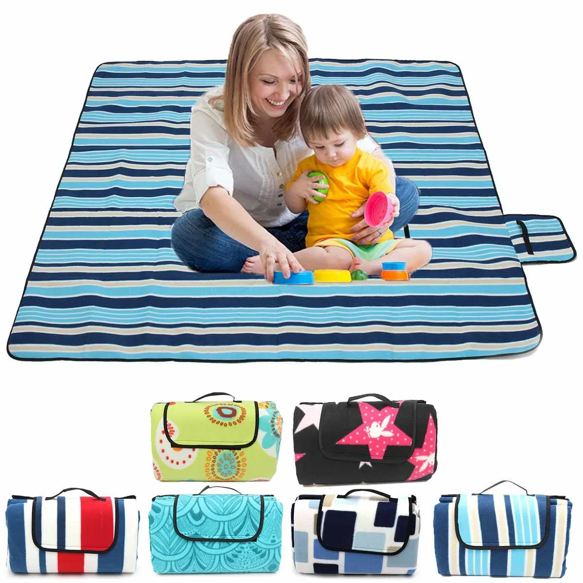 200x200CM Picnic Blanket Flower Outdoor Picnic Beach Mat Foldable Thickening Camping Mat Tent Floor Mat Hiking Blanket