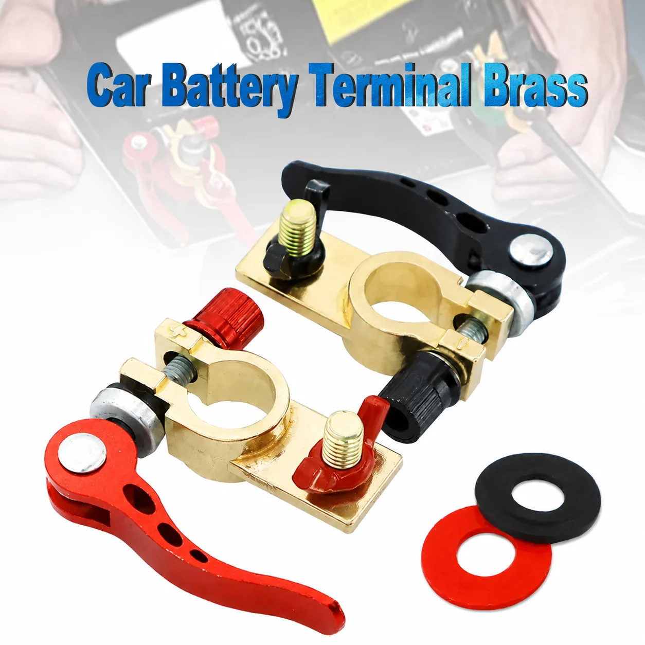 2Pcs Brass Battery Terminal Connectors Top Post Cable Clamps 12V 24V for Car Truck Boat UTV Race Car Accessories