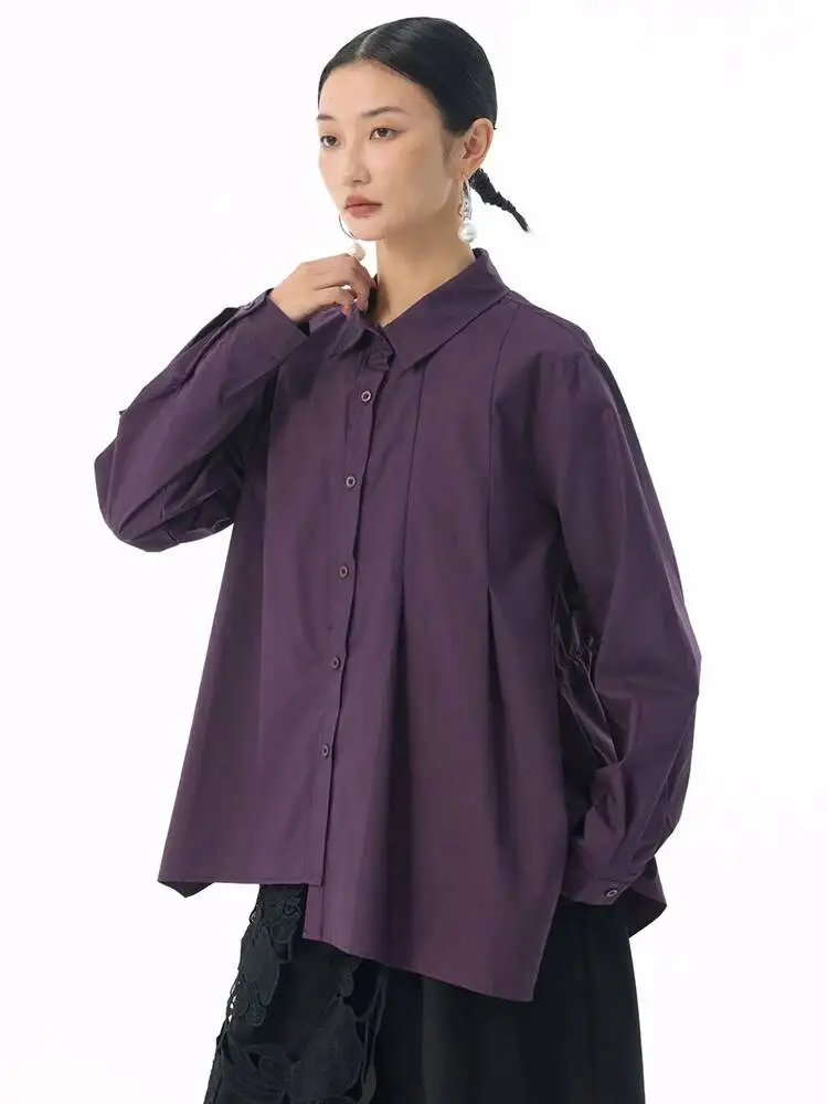 

Женская фиолетовая блузка с завязками сзади, асимметричная, большого размера, новая, с отложным воротником, длинным рукавом, модная, для весны и осени