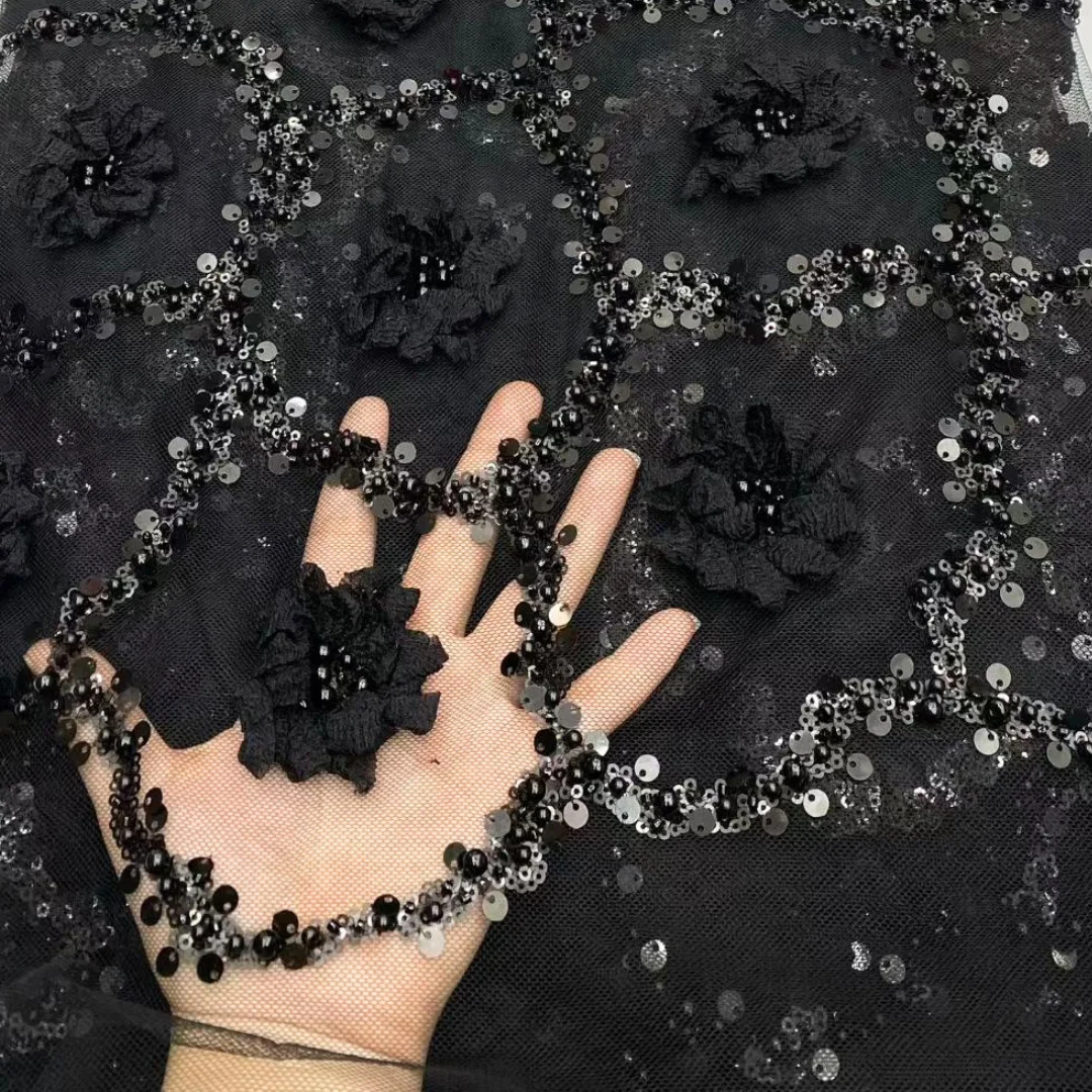 

Африканское розовое 3D-цветочное кружево с тяжелой вышивкой бисером, роскошная высококачественная ткань с пайетками, французский тюль, нигерийское свадебное вечернее платье