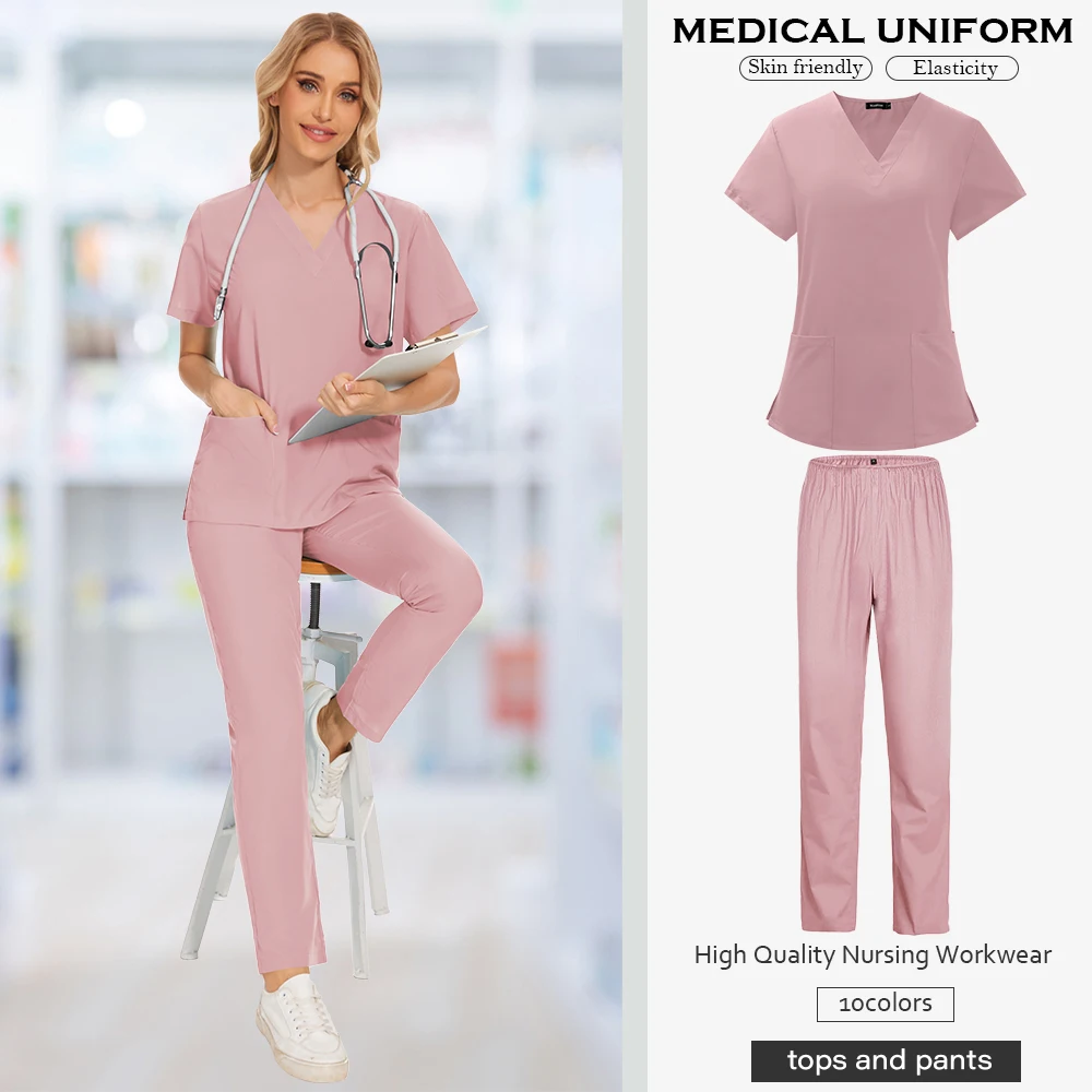 Tuta da lavoro per estetista tuta da Scrub per donna Set di uniformi per Scrub medici all'ingrosso accessori medici uniforme da infermiera ospedaliera novità