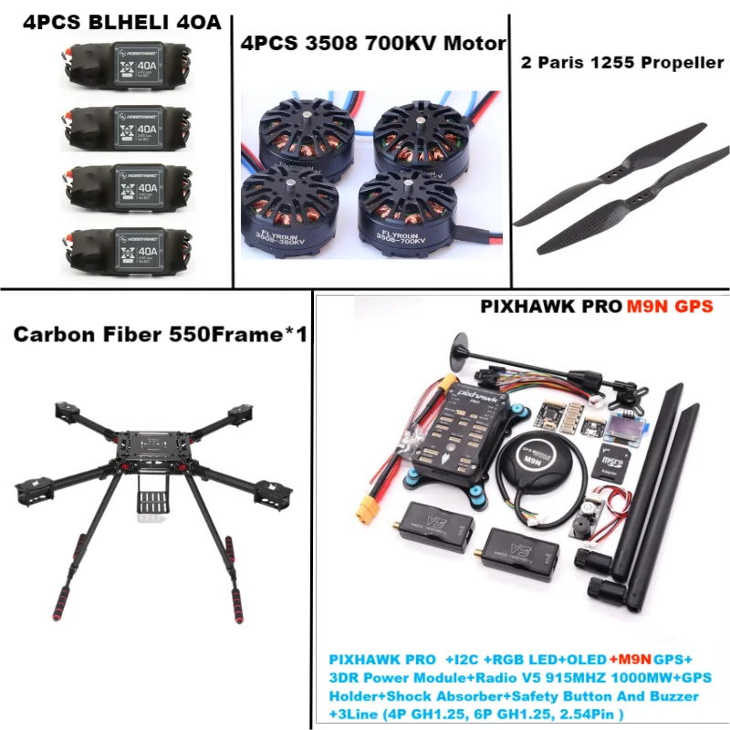 Angeltoy F550 NOVO PIXHAWK PRO controlador de vôo de 32 bits piloto automático M8N/M9N/M10 GPSfibra de carbono quadcopter 40A ESC 3508 700KV Motor