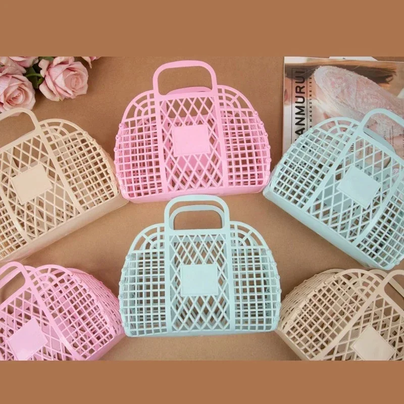 Summer Jelly Bag Large Capacity Beach Vacation Holiday Handbag Favor Bags Gift Bathroom Hollowed Out Washing and Storage Basket