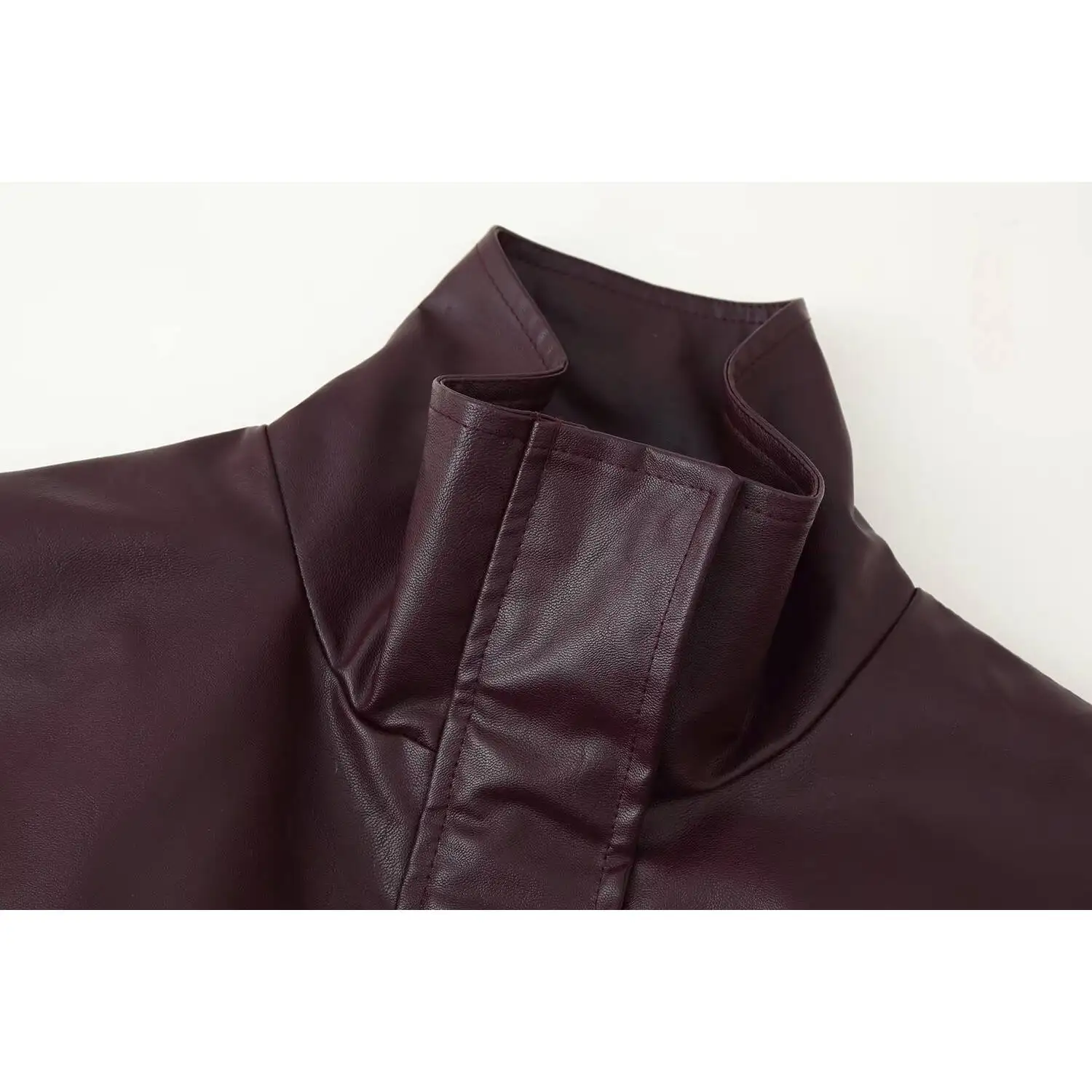 Faionable ort Leather Jaet المرأة الخريف جديد Sle الخصر مقصوص الوقوف طوق كيت كل مباراة ملابس خارجية