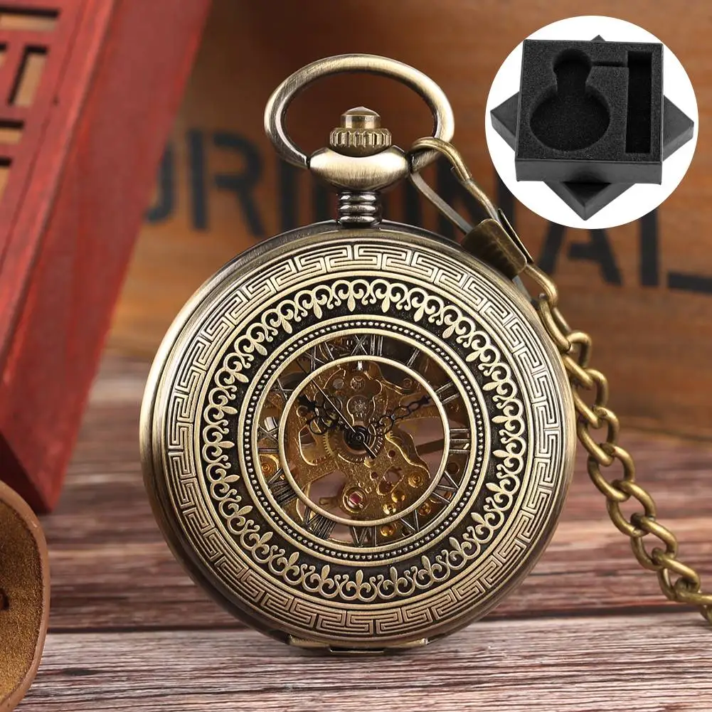 

Бронзовые/серебряные полые механические карманные часы с ручным заводом, римские цифры, циферблат, брелок-цепочка, кулон, часы, винтажный модный подарок