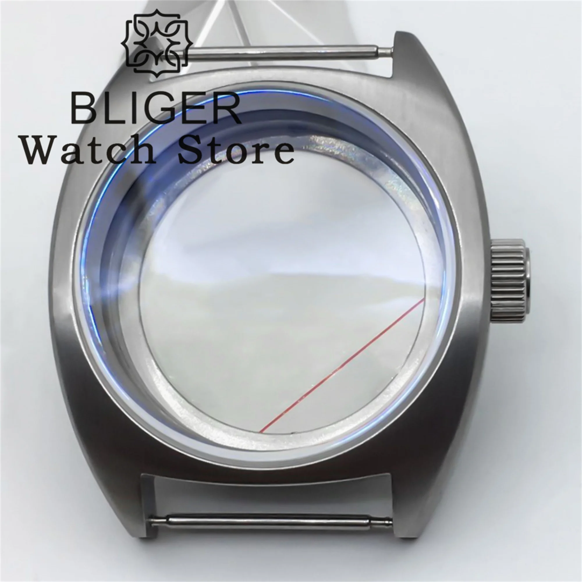 BLIGER シルバーブラシ NH35 ケース 36 ミリメートル/39 ミリメートルドーム型 AR サファイアガラスビッグクラウン時計ケースフィット NH34 NH35 36 38 ETA2824 PT5000 ムーブメント