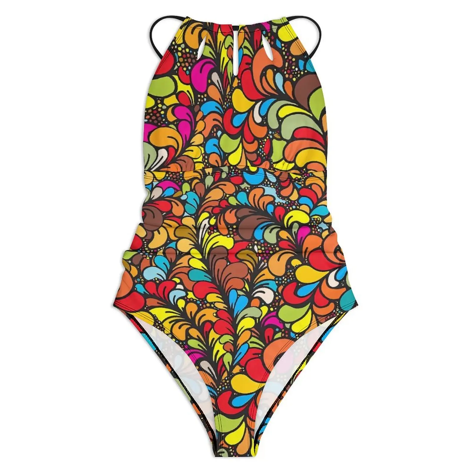 Boho Floral Swimsuit Colorful Print Swimwear One Piece Vacation Bath Graphic Swimsuits Bathing Suits Women Push Up Beach Outfits
