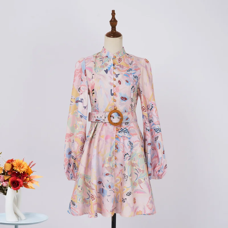 

Real Shot Australian New Autumn Winter Retro Style Stand Collar Slimming Sleeve Short Dress
