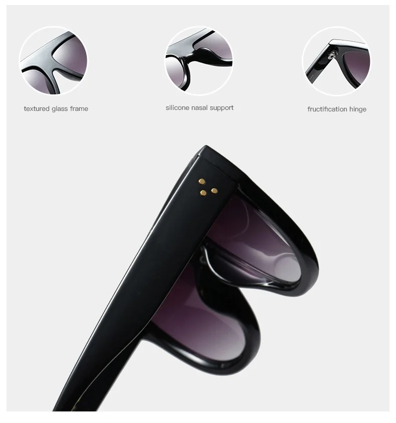 Luxus Flat Top Marke Sonnenbrille für Frauen Designer Semi Round Trend Designer Sonnenbrillen Retro Mode Brillen UV400 – Detail 2
