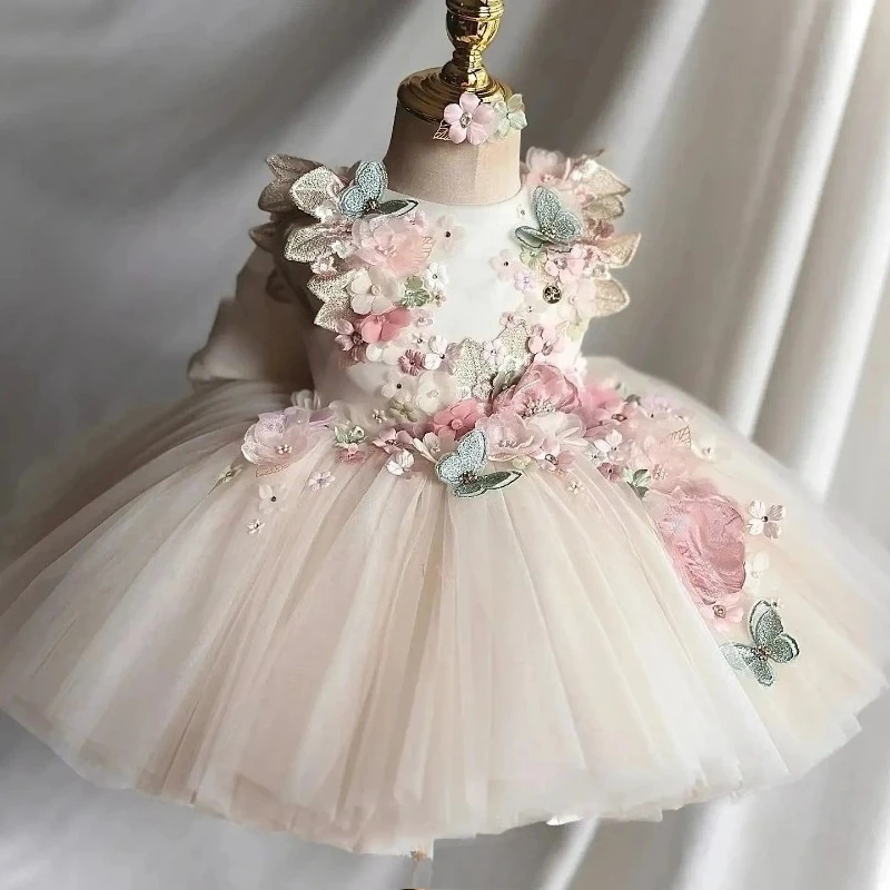 

Girl Pageant Outfit Kids Party Wear Vestido Floral Princess Gown Costumes Wed Dress Summer Children Girls First Birthday Flower