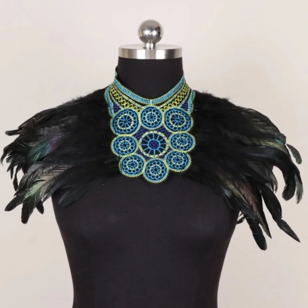

Artificial Feathers Artificial Feather Shawl Gothic Costume Accessory Viking Cosplay Shawl Punk Feather Tassel Cape Party