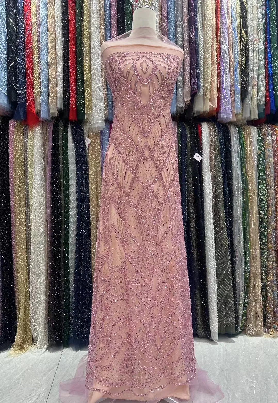 Tela de encaje con cuentas hechas a mano para vestido de noche de fiesta, tejido de lentejuelas de tul, muy suave y elegante de la mejor calidad, 5 yardas, novedad de 2024