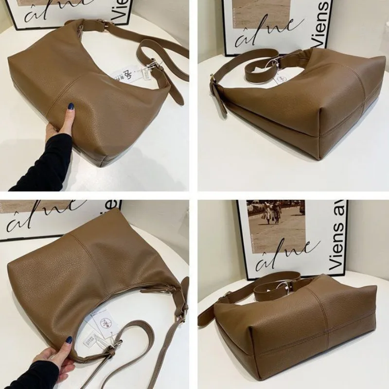 2024 New Korean Style High Quality Lychee Pattern Soft Leather Underarm Bag Versatile Single Shoulder Dumpling Bag for Women