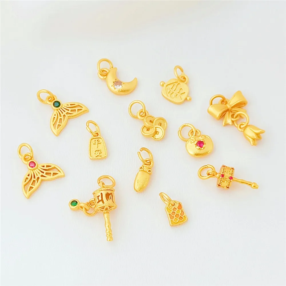 Copper Plated 18K Sand Gold Set Zirconium Butterfly Pendant Suzhou Handcrafted Diy Bracelet and Necklace Accessory Material