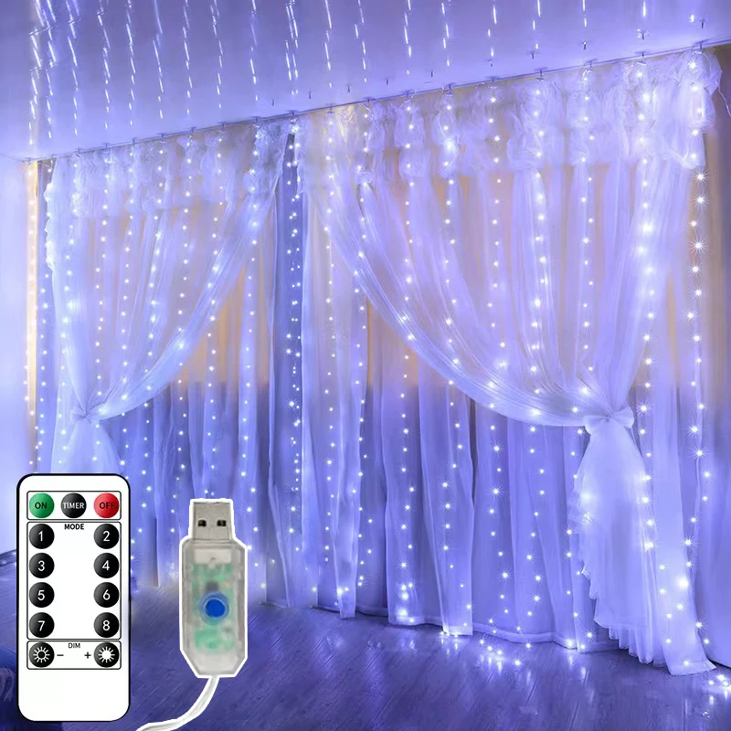 

Curtain LED String Lights Christmas Decoration 3m Remote Control Holiday Wedding Fairy Garland Lights for Bedroom Outdoor Home