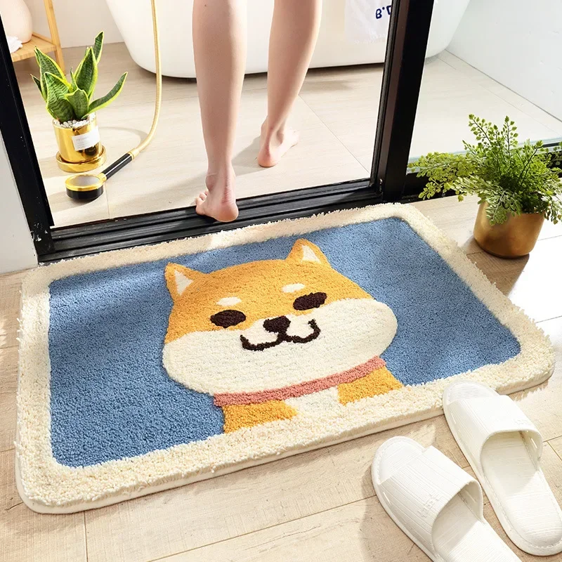 Frog and Bear Flocking Bath Mat Home Decoration Door Mat Non-slip Absorbent Bathroom Doormat Super Soft Fiber Bath Rug