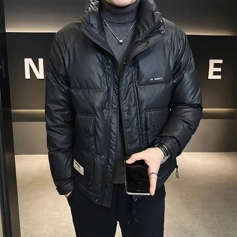Jaket Musim Dingin Pria Premium Merek Mewah Kerah Tegak Minimalis Jaket Bulu Angsa Putih Jaket Trendi Pria Jaket Puffer