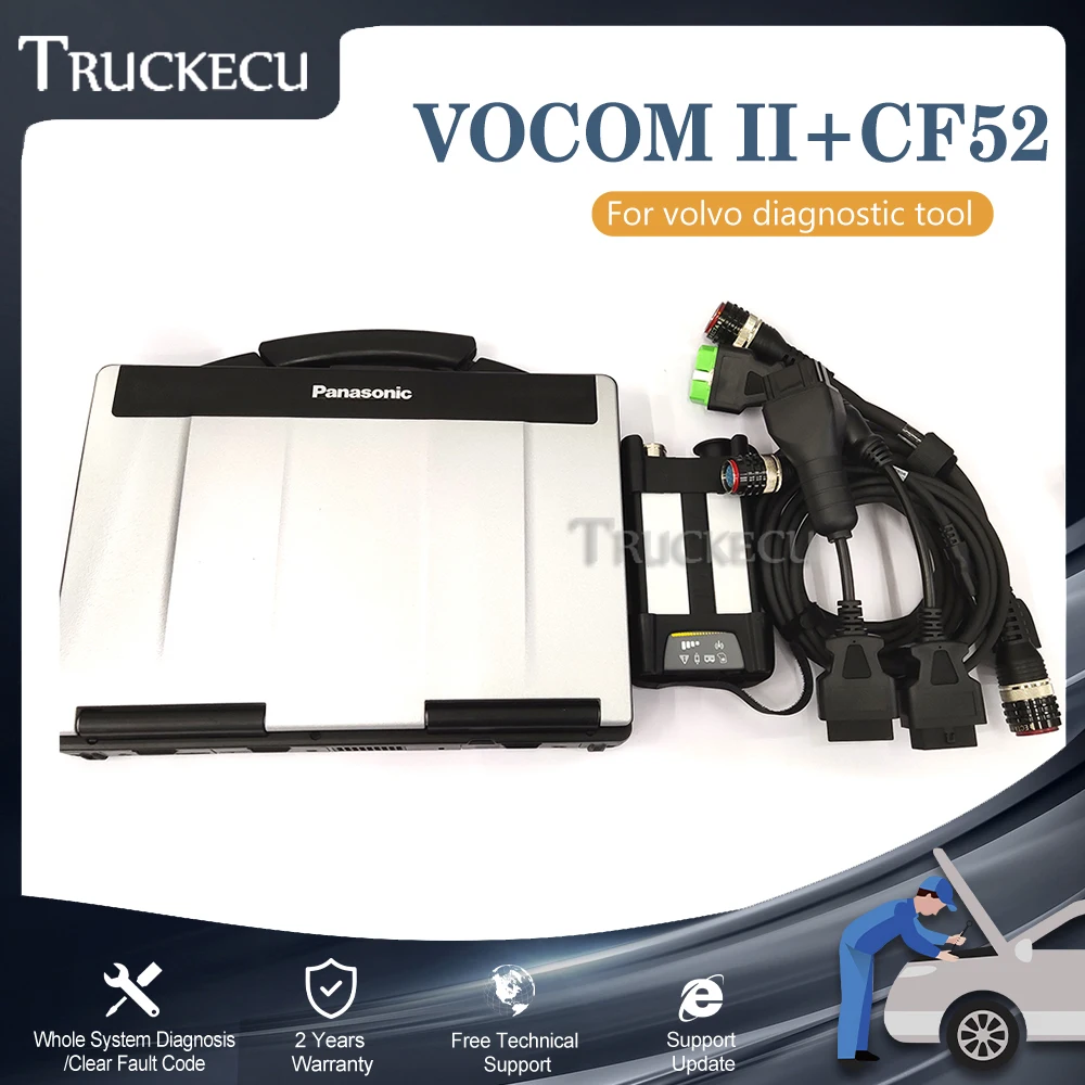 For Volvo VOCOM 2 Vocom II 88890400+2.8 Ptt Tech Tool Dev2 VCADS V3 V4 Truck Excavator Fh Fm Euro6 Diagnostic Tool+CF52 Laptop