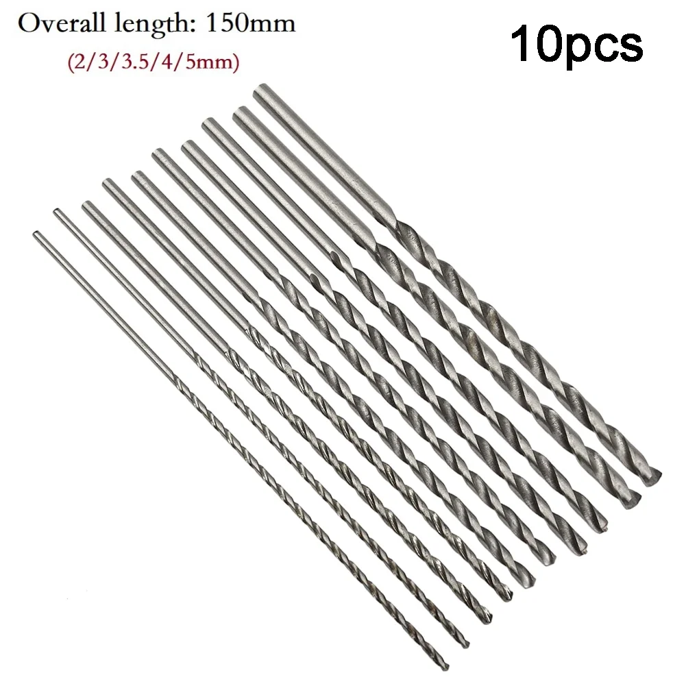 Brocas HSS de 10 piezas, 150mm, 2/3/3.5/4/5mm, cabezal para madera, aluminio, plástico, perforadora, taladro eléctrico, accesorios para herramientas eléctricas