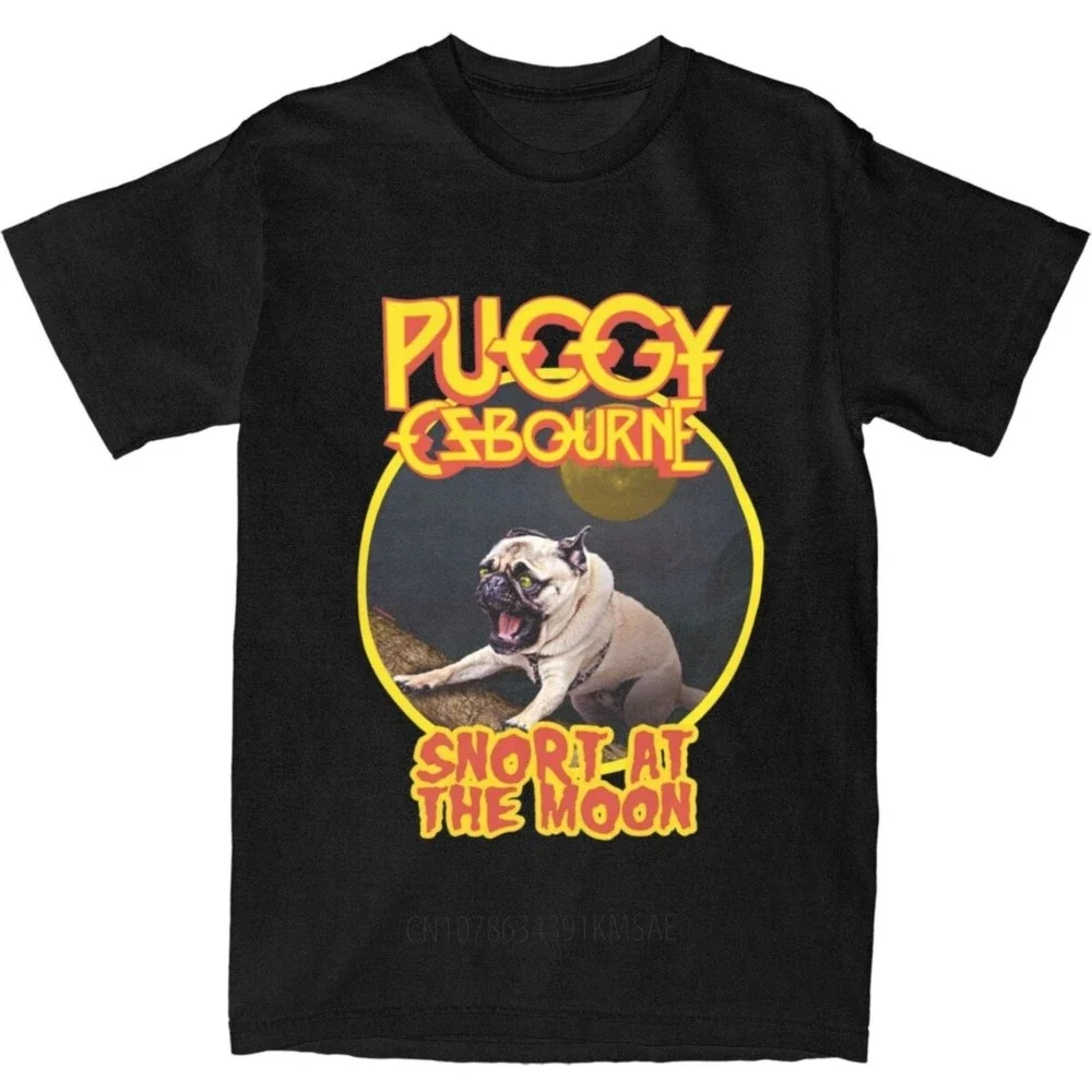 Funny Dog Puppy Pug Music T Shirts Accessories for Men Women Pure Cotton Bark at the Moon Tee Shirt Clothing Graphic Printing