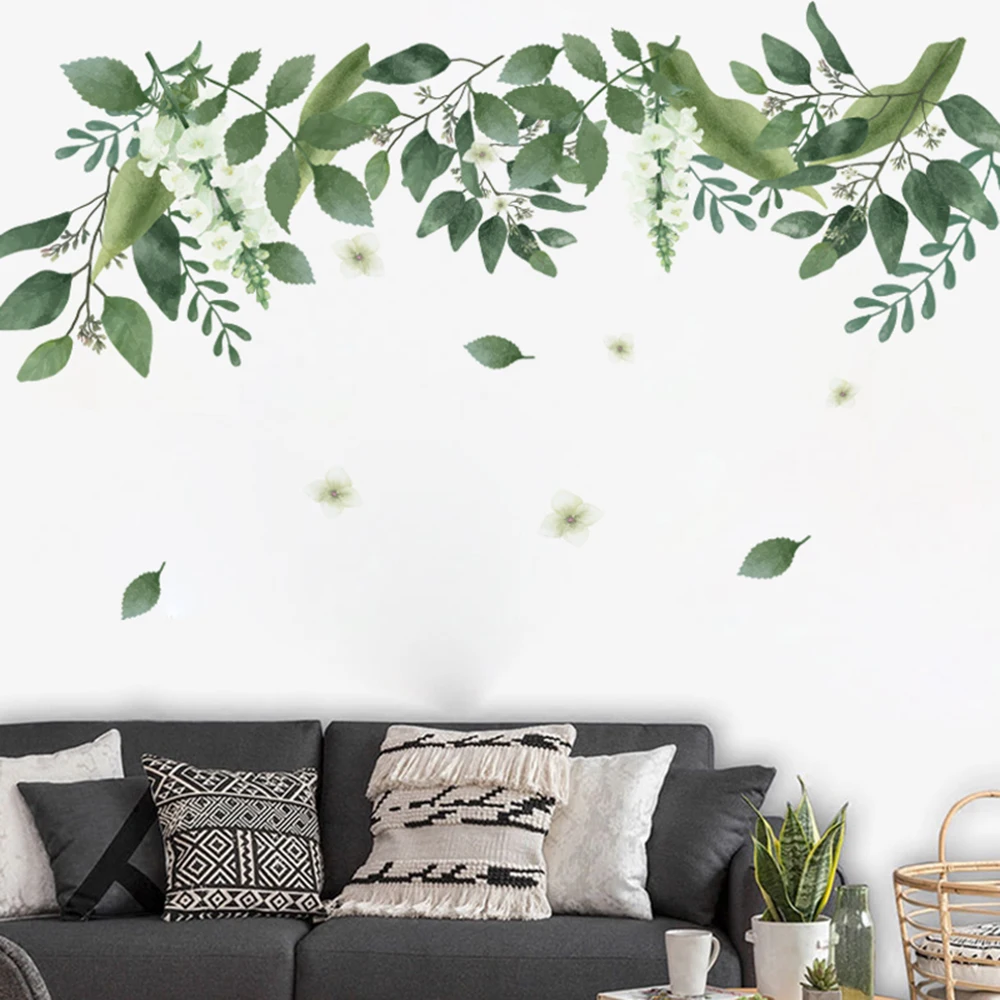 Green Leaves Plant Wall Sticker for Home and Office Decoration Easy to Apply Vinyl Decal for Living Room or Cafe