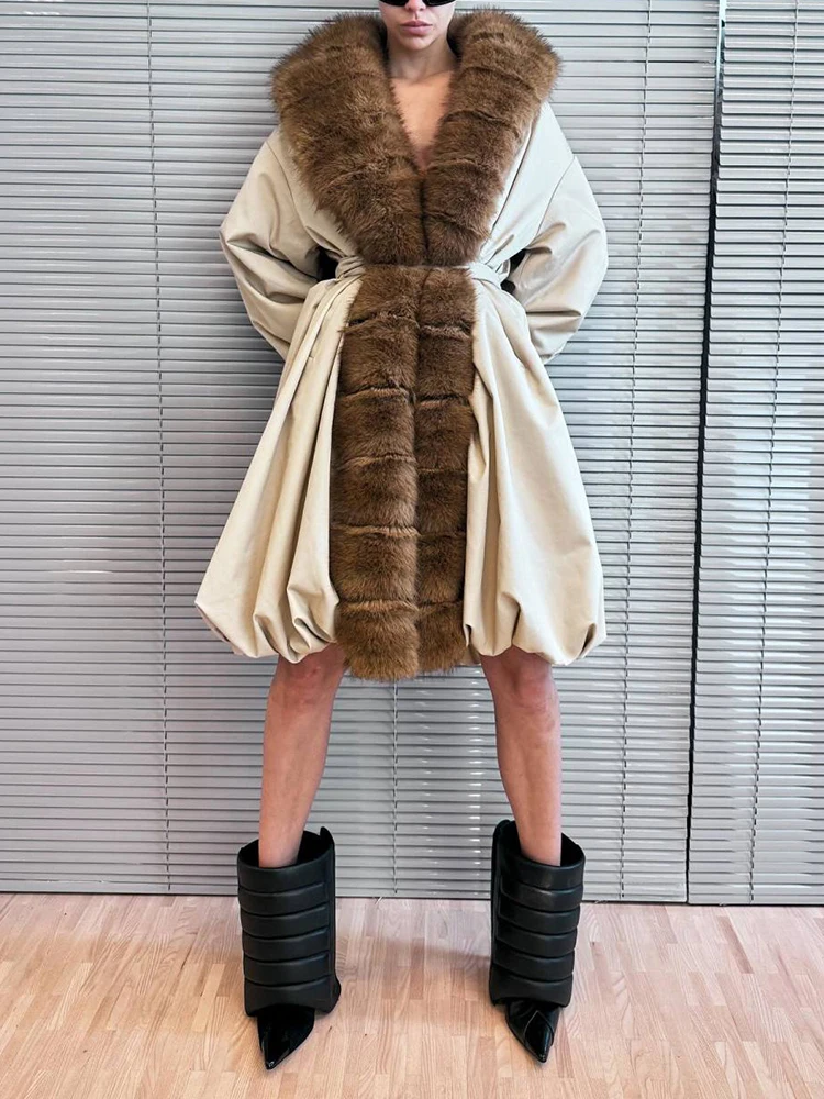 

Высококачественное хлопковое пальто на меховой подкладке со съемным меховым воротником, зимний теплый длинный плащ для женщин, зима 2025, новое поступление