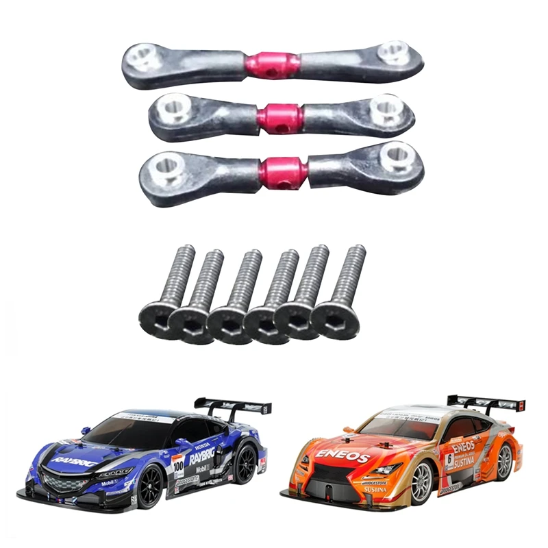 3 pçs metal direção tirante link haste para tamiya tt02 tt02t 1/10 rc peças de carro acessórios