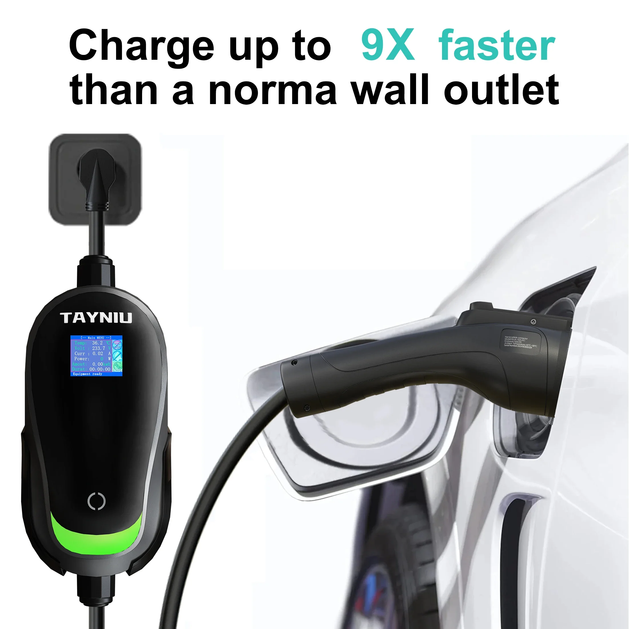 TAYNIU leve1&2 Portable EV Charger 40A 110V-240V 25ft Cable NEMA 14-50 Plug with J1772 to Tesla Adapter