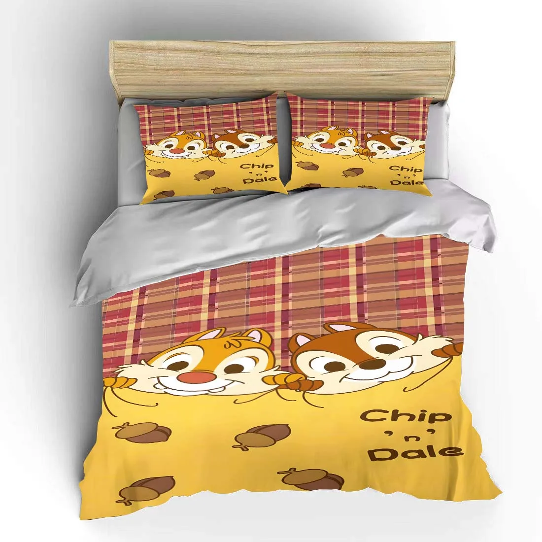 Chip 'n' Dale Disney Cartoon Bedding Set Children 3 Pieces King Size Bed Set Pillowcase Adult Bed Cover Bedroom Quilt Duvet Gift