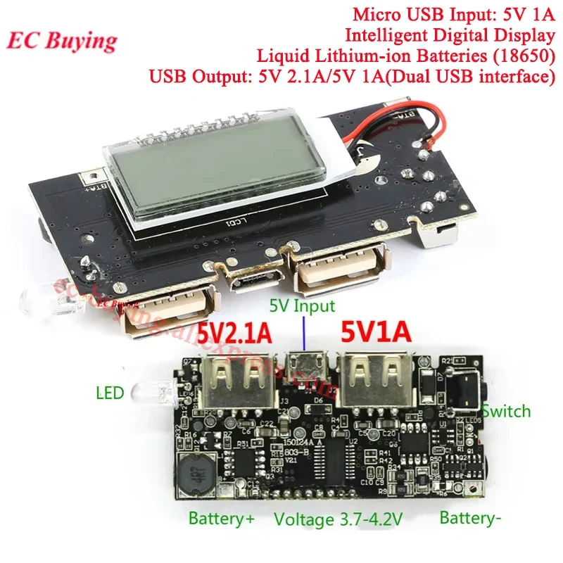 3 USB 3V to 5V 2A 1A Mobile Power Bank Charger Controller Module Step Up Boost Power Module Lithium Battery Charging Board LED
