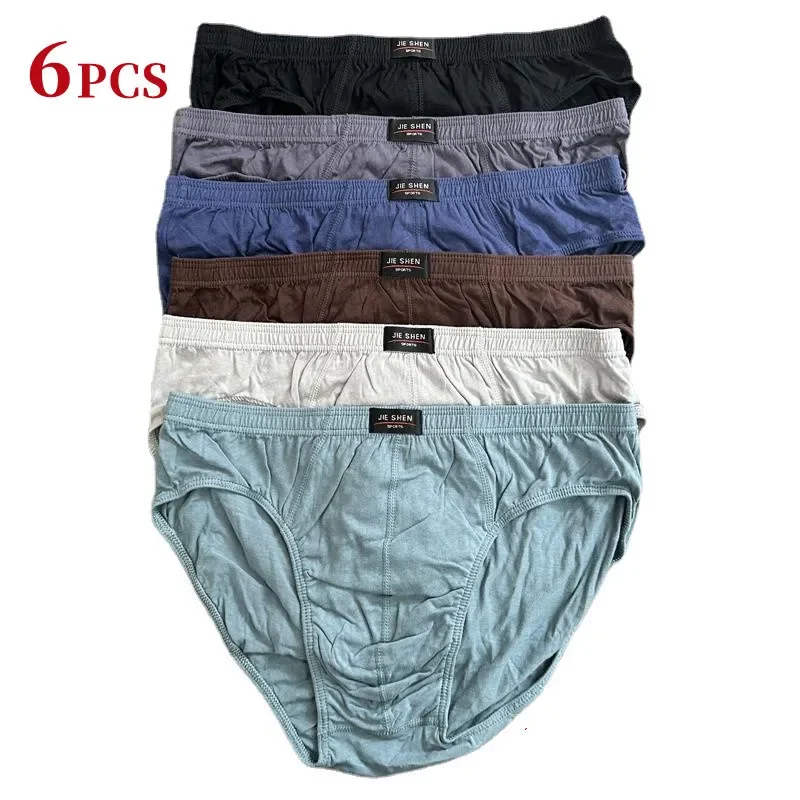 6pcs/Lot Men's underwear Men's briefs 100% Cotton Breathable Soft Comfortable Solid Color Sexy Large Size M-5XL